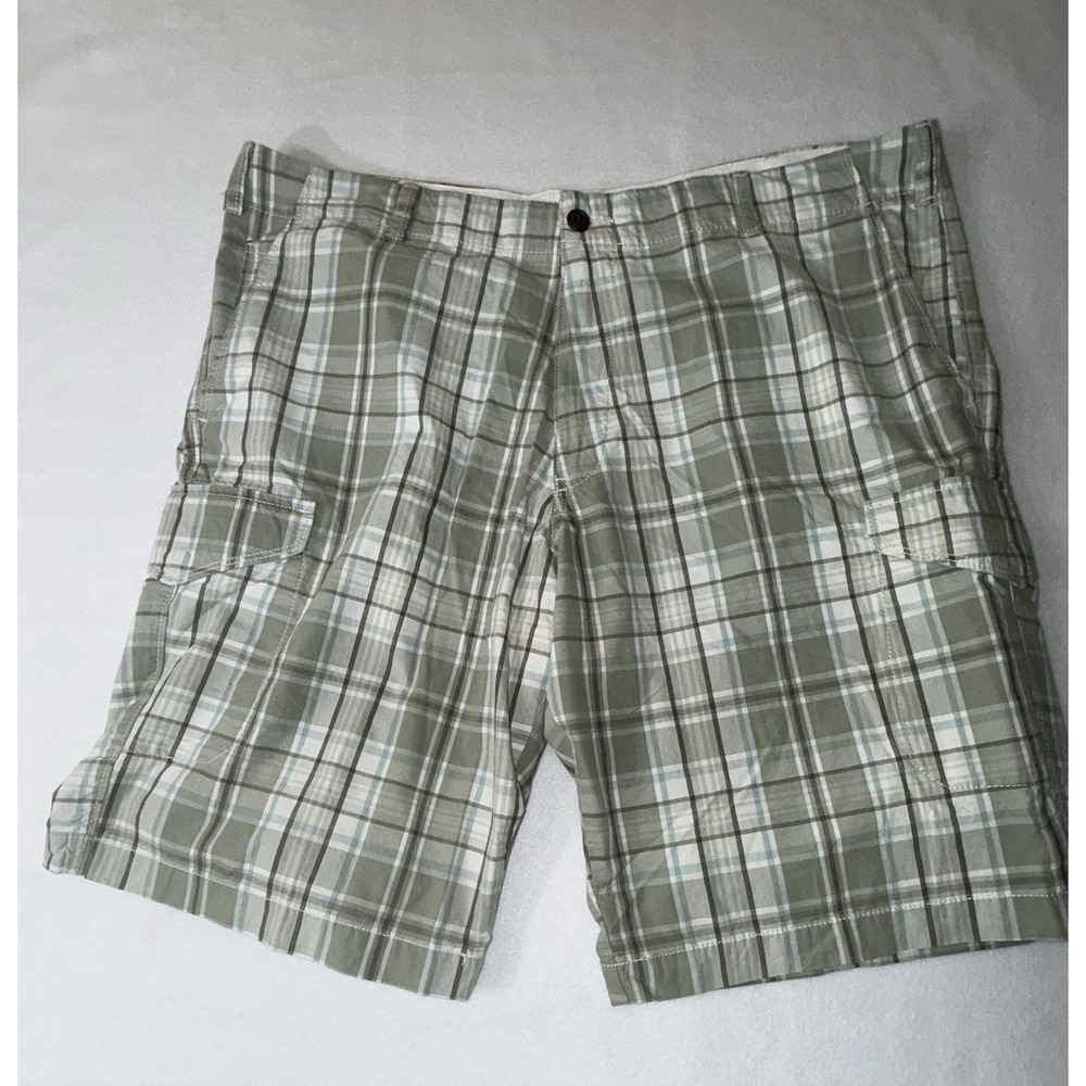 Dockers Cargo Shorts 40 Green Gray Plaid 100% Cotton Preppy Classic‎ Casual NEW